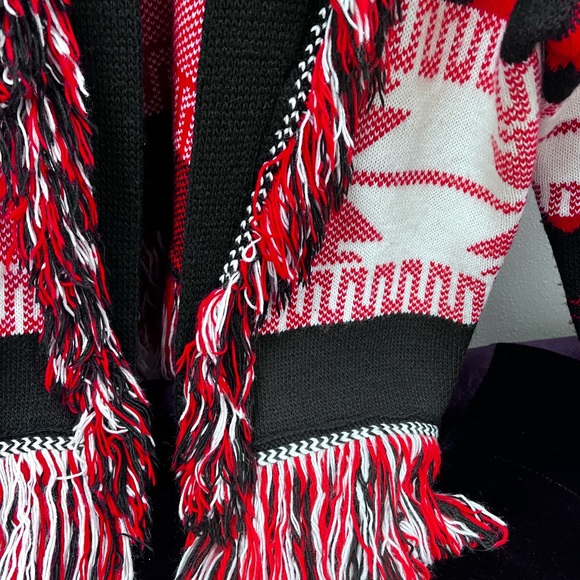 TWO WAY Italian Wool Jacket for Woman - One Size - Fringes - Red, Black, White - Picture 1 of 3